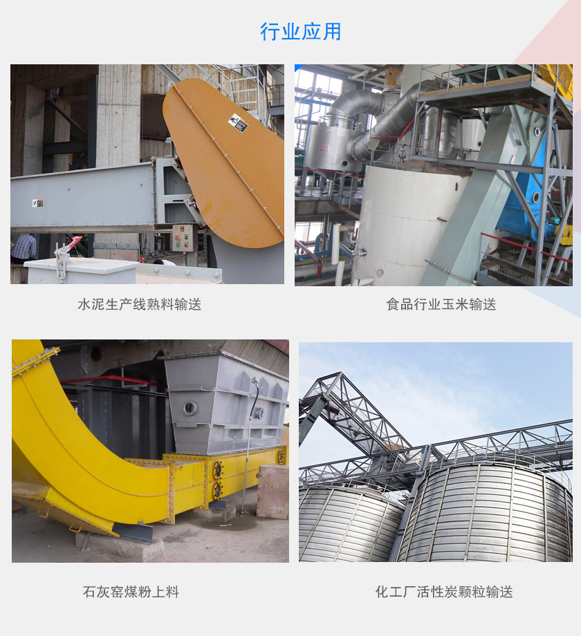 可以水平、傾斜或垂直布置，主要用于水泥、食品、化工、煤炭等行業