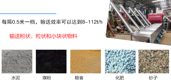 輸送粉狀、粒狀和小塊狀物料，如水泥、煤粉、糧食、化肥、灰渣、砂子等